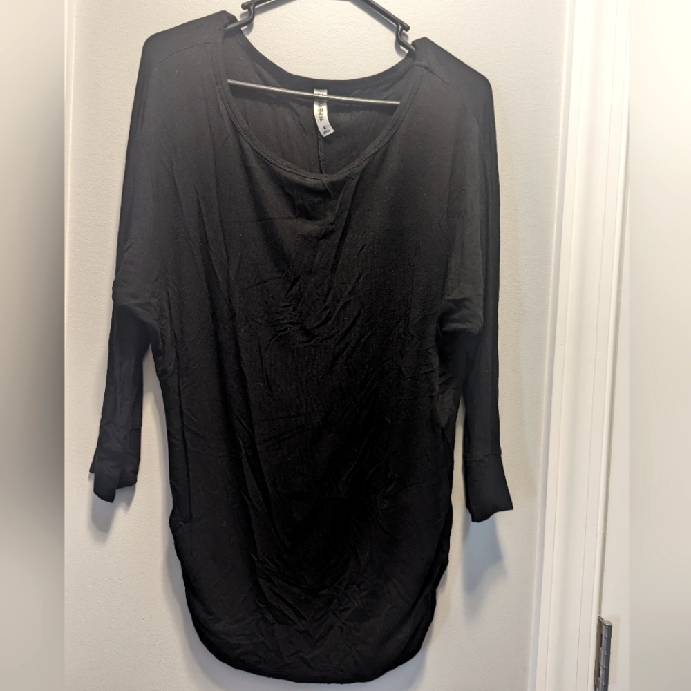 Black boat neck 3/4 sleeve drapes top, Small, Zenana Premium